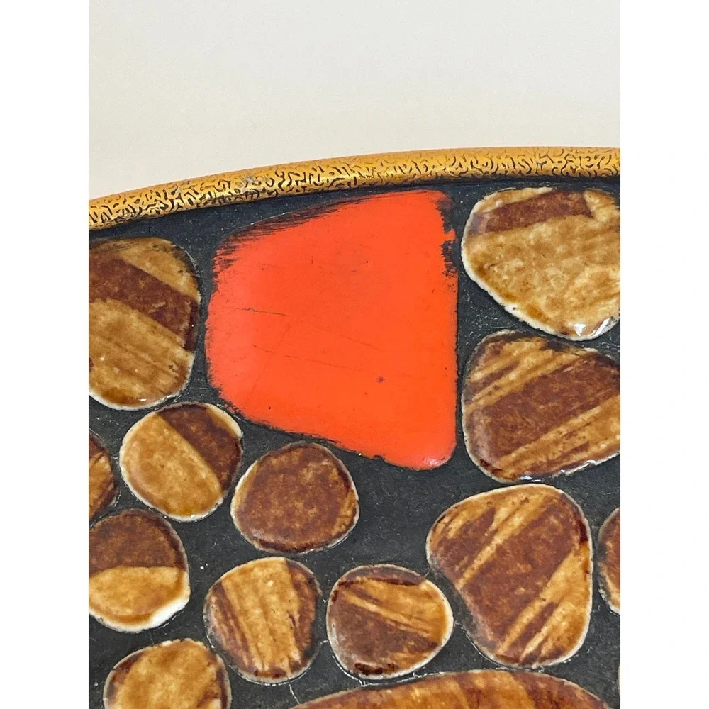 MCM Mid Century Modern Mosaic Platter Orange Brown River Stones Japan 11